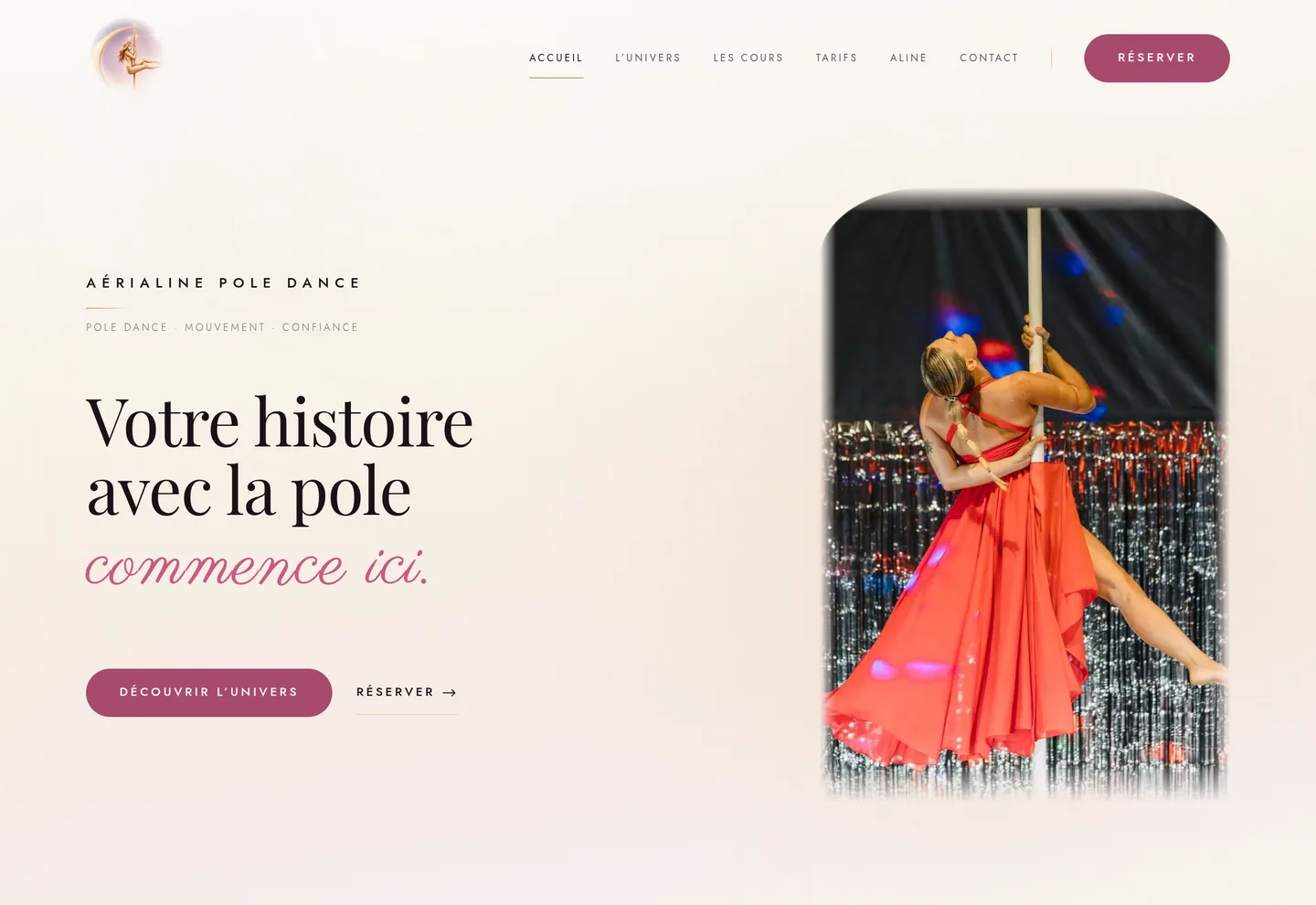 Site web d'AériAline Pole Dance, studio de pole dance en Charente-Maritime