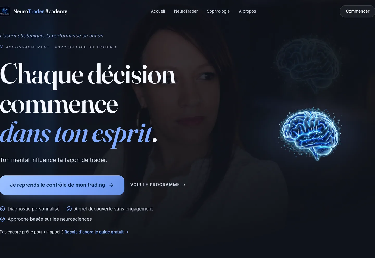 Site web de NeuroTrader Academy, accompagnement et psychologie du trading